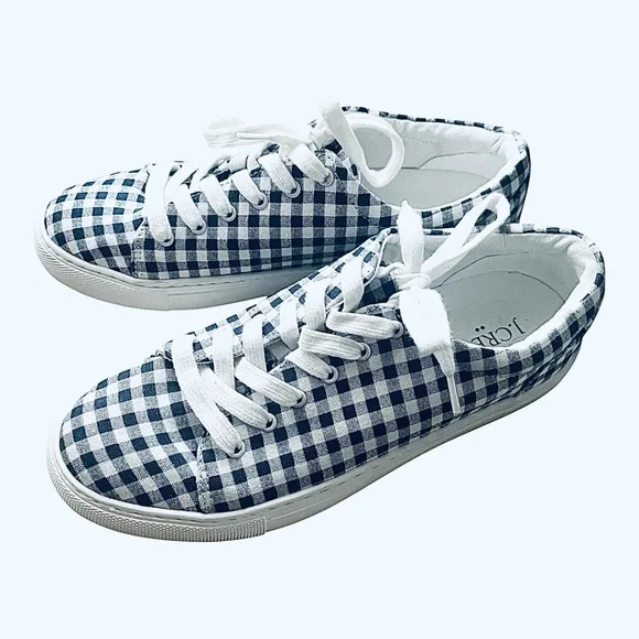 J.Crew casual walking Blue and White Gingham plaid canvas Sneakers Women’s 7.5 - Picture 2 of 16